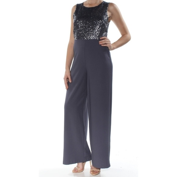 Kensie Pants - Kensie Chiffon Sleeveless Jumpsuit Gray Lead